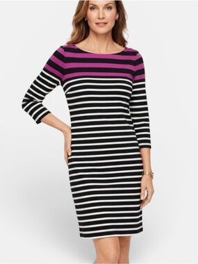 White House Black Market Striped Shift Dress with 3/4 Length Sleeves